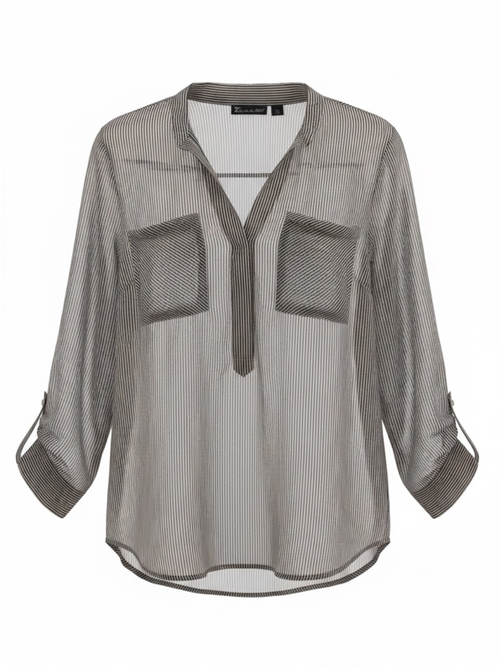 Striped V-Neck Lightweight Blouse in Black and White - Picture 1 of 1